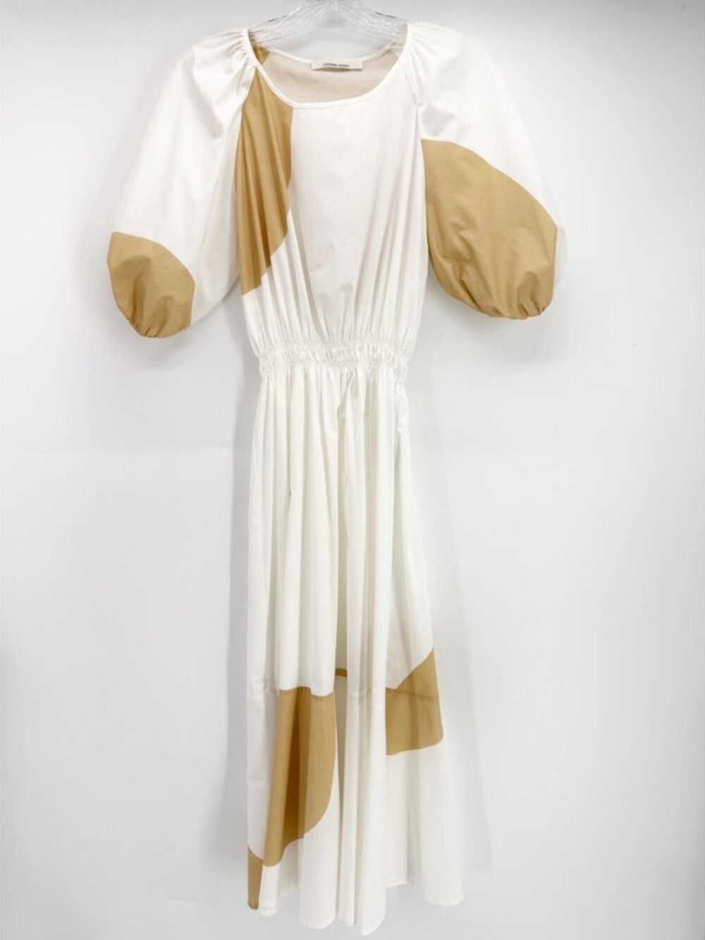 LIVIANA CONTI Poplin White Tan Detail Midi Dress sz 42 - Picture 3 of 12